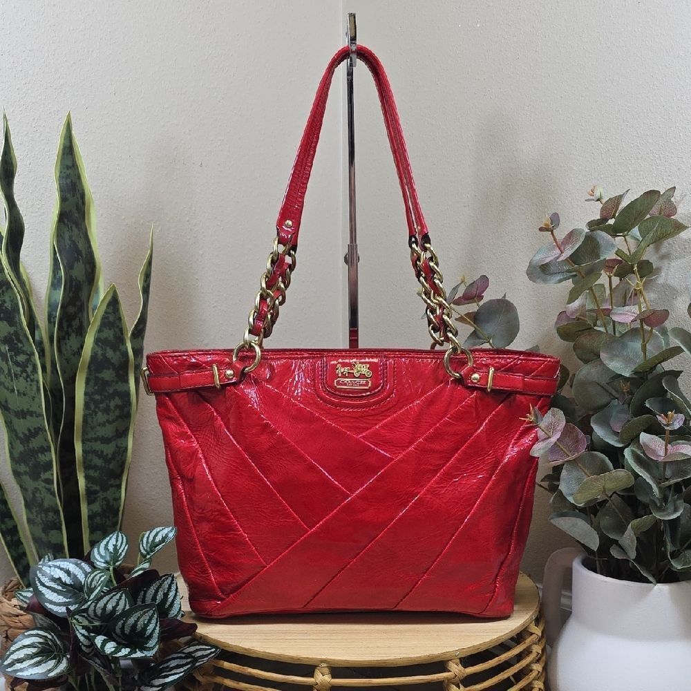 Coach Madison Diagonal Patent Leather Tote